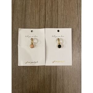 Free People Set Of‎ Two Charms Pendants Pink And Black Gemstone With Gold Tone